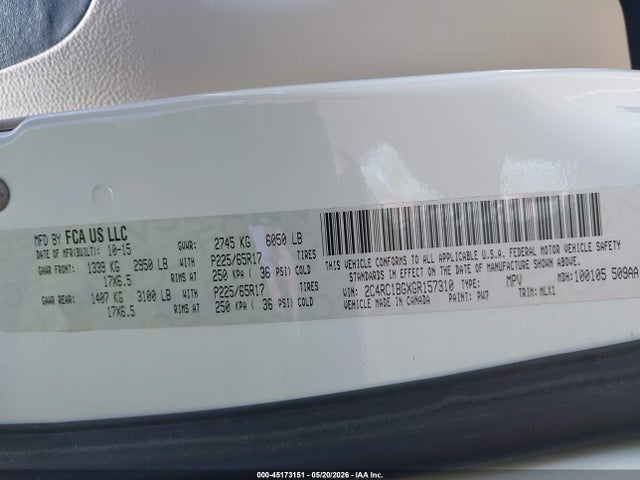 Продаж на аукціоні авто 2016 Chrysler Town & Country Touring, vin: 2C4RC1BGXGR157310, номер лоту: 45173151