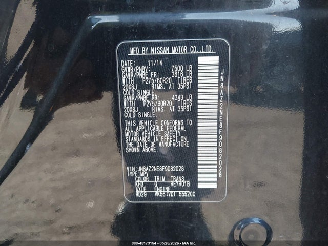 Aukcja sprzedaży 2015 Infiniti Qx80 Limited, vin: JN8AZ2NE8F9082028, numer aukcji: 45173154