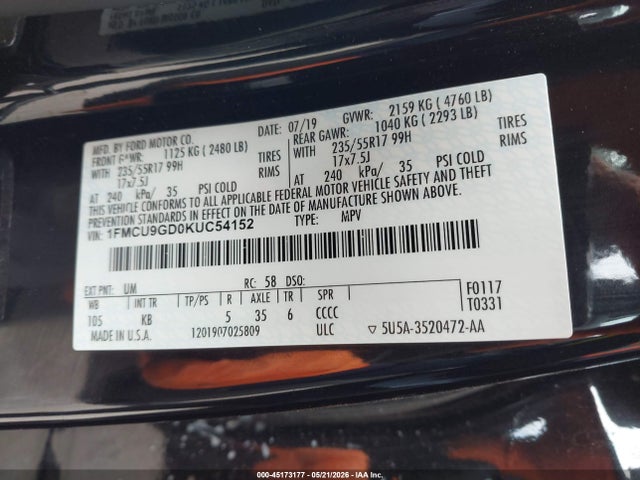Ford ESCAPE SE 2019 1FMCU9GD0KUC54152 Image 9