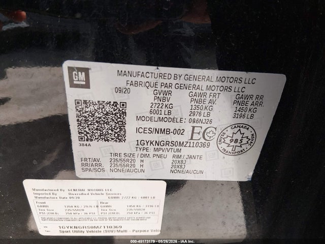 Aukcja sprzedaży 2021 Cadillac Xt5 Sport, vin: 1GYKNGRS0MZ110369, numer aukcji: 45173179