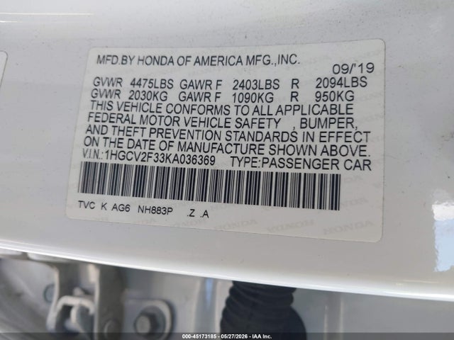 1HGCV2F33KA036369 Honda Accord Sport 2.0t