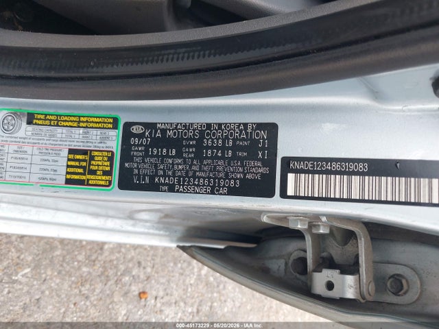 Aukcja sprzedaży 2008 Kia Rio Lx, vin: KNADE123486319083, numer aukcji: 45173229