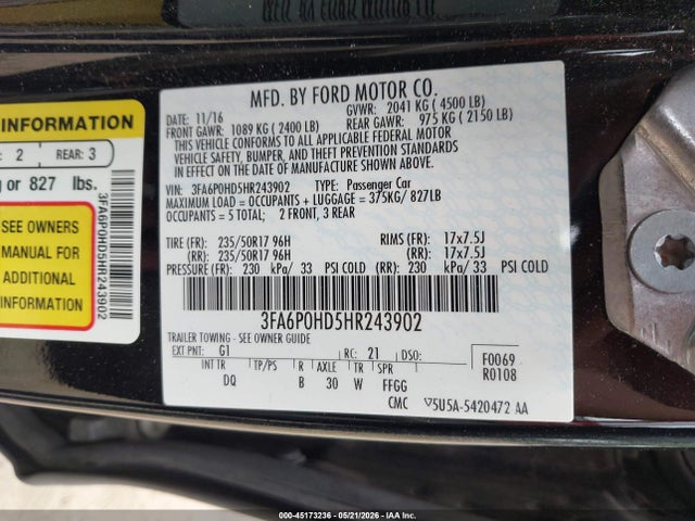 3FA6P0HD5HR243902 Ford FUSION SE