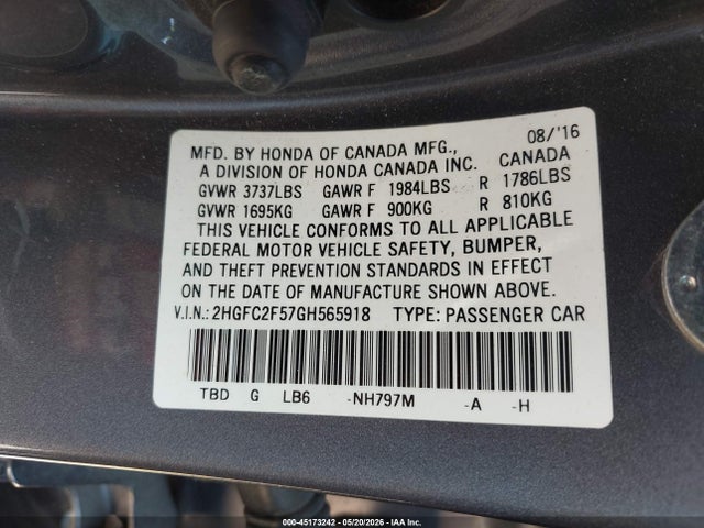 2HGFC2F57GH565918 Honda Civic Lx