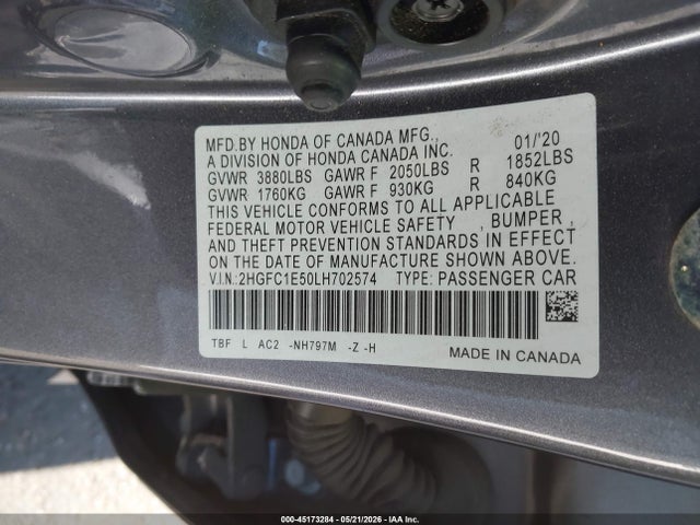 Aukcja sprzedaży 2020 Honda Civic Si Sedan, vin: 2HGFC1E50LH702574, numer aukcji: 45173284