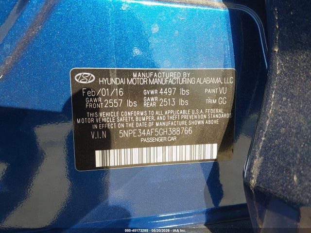Продаж на аукціоні авто 2016 Hyundai Sonata Limited, vin: 5NPE34AF5GH388766, номер лоту: 45173285