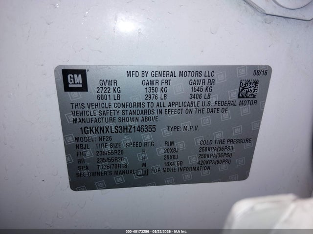 2017 Gmc Acadia Denali მანქანა იყიდება აუქციონზე, vin: 1GKKNXLS3HZ146355, აუქციონის ნომერი: 45173296