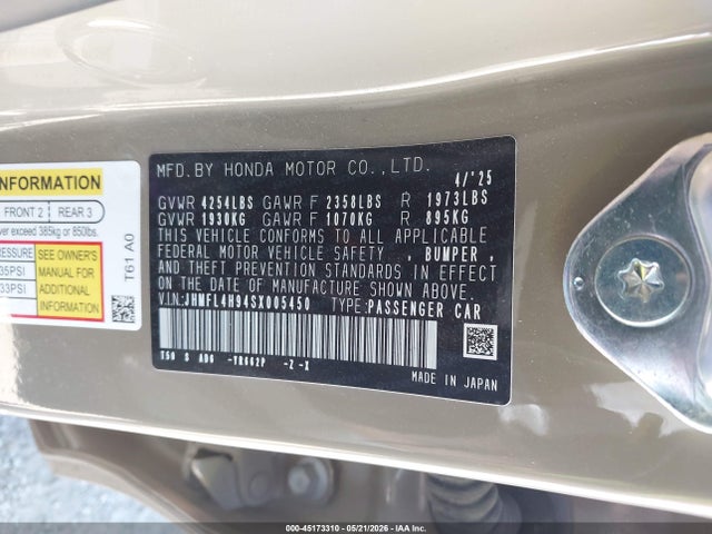 Aukcja sprzedaży 2025 Honda Civic Hybrid Sport Touring, vin: JHMFL4H94SX005450, numer aukcji: 45173310
