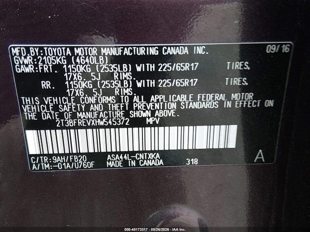 2T3BFREVXHW545372 Toyota RAV4 LE