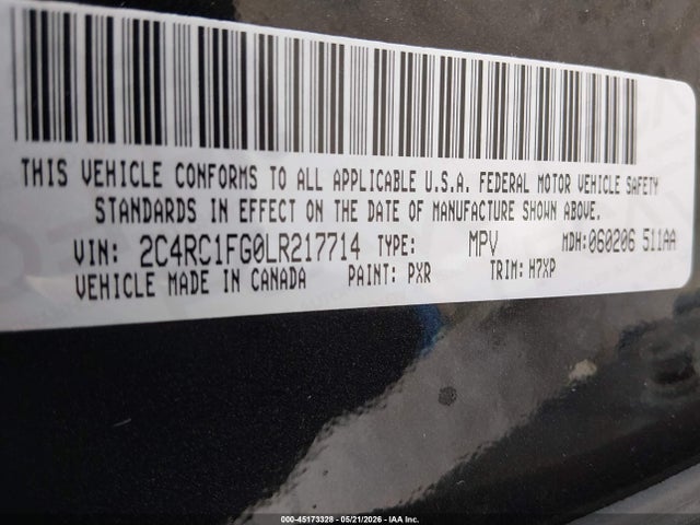 Aukcja sprzedaży 2020 Chrysler Pacifica Touring, vin: 2C4RC1FG0LR217714, numer aukcji: 45173328