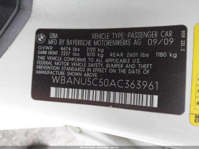 Продажа на аукционе авто 2010 Bmw 528i, vin: WBANU5C50AC363961, номер лота: 45173330