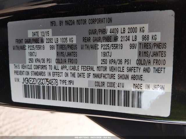 45173343 :رقم المزاد ، JM3KE2DY2G0754878 vin ، 2016 Mazda Cx-5 Grand Touring مزاد بيع
