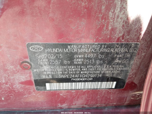 Aukcja sprzedaży 2016 Hyundai Sonata Se, vin: 5NPE24AF1GH299134, numer aukcji: 45173345