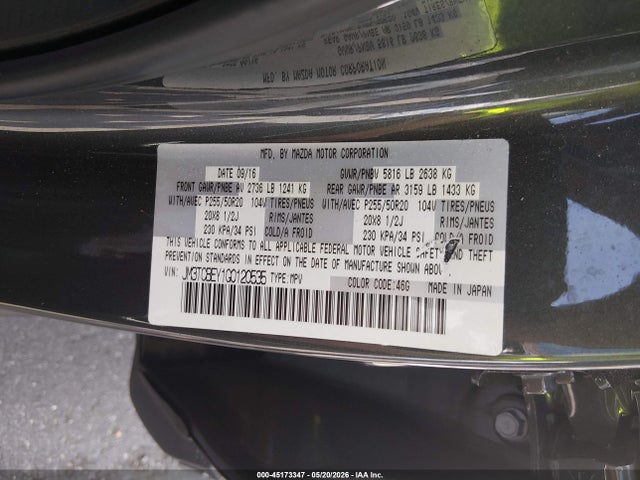 2016 Mazda Cx-9 Signature მანქანა იყიდება აუქციონზე, vin: JM3TCBEY1G0120535, აუქციონის ნომერი: 45173347