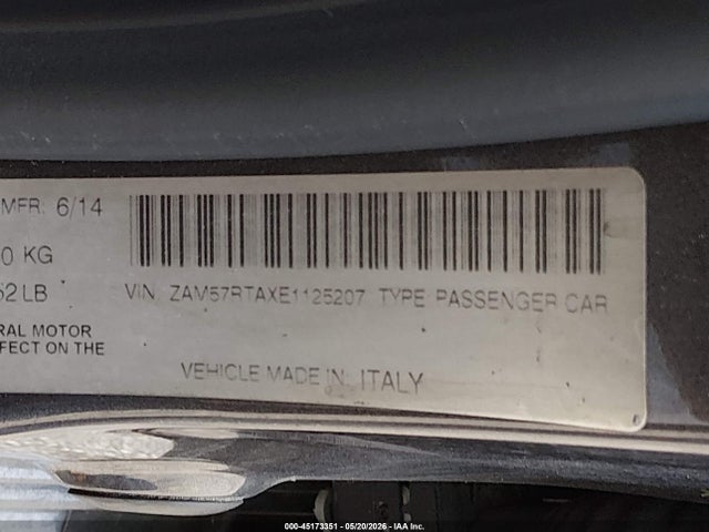 45173351 :رقم المزاد ، ZAM57RTAXE1125207 vin ، 2014 Maserati Ghibli S Q4 مزاد بيع