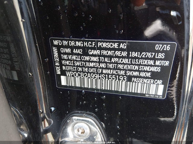 Продажа на аукционе авто 2017 Porsche 911, vin: WP0CB2A99HS155193, номер лота: 45173377