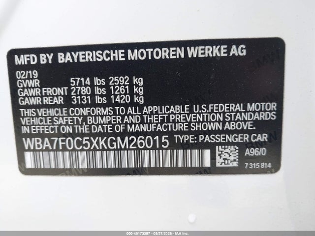 BMW 750i 2019 WBA7F0C5XKGM26015 Image 9