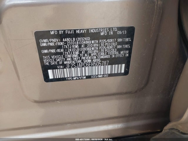 2014 Subaru Forester 2.5i Touring მანქანა იყიდება აუქციონზე, vin: JF2SJAPC6EH505787, აუქციონის ნომერი: 45173388