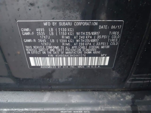 Aukcja sprzedaży 2017 Subaru Outback 2.5i, vin: 4S4BSAAC9H3441276, numer aukcji: 45173401