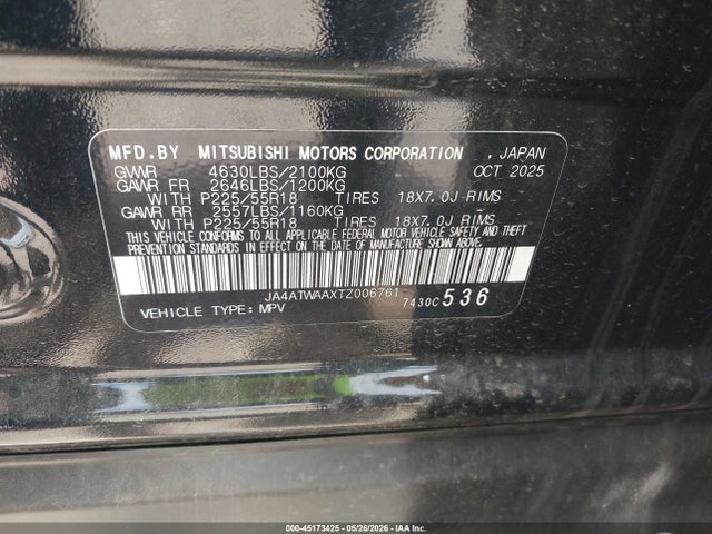 Продаж на аукціоні авто 2026 Mitsubishi Eclipse Cross Black Edition S-awc/se S-awc/sel S-awc, vin: JA4ATWAAXTZ006761, номер лоту: 45173425
