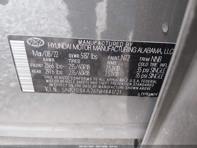 Hyundai Santa Fe Sel 2022 5NMS34AJ6NH441721 Image 9