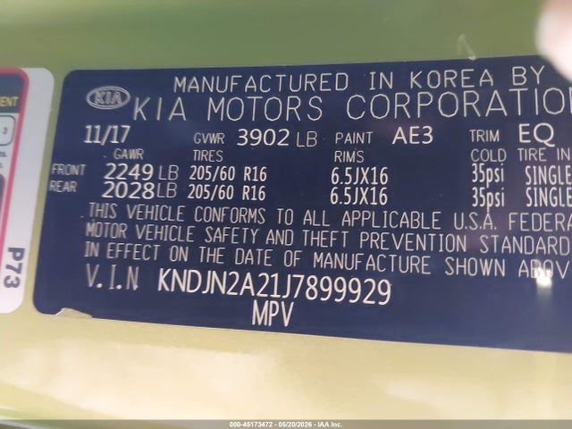 Aukcja sprzedaży 2018 Kia Soul !, vin: KNDJN2A21J7899929, numer aukcji: 45173472