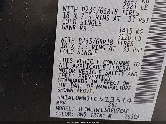 Продаж на аукціоні авто 2015 Infiniti Qx60, vin: 5N1AL0MM3FC513514, номер лоту: 45173483