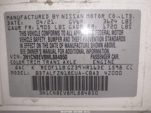 Nissan Versa Sv Xtronic Cvt 2021 3N1CN8EV8ML884850 Image 9