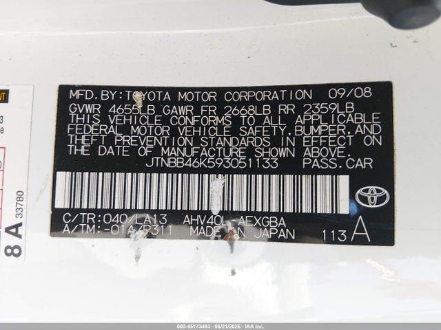 Продаж на аукціоні авто 2009 Toyota Camry Hybrid, vin: JTNBB46K593051133, номер лоту: 45173493