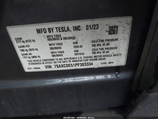 7SAXCDE51PF383334 Tesla Model X Dual Motor All-wheel Drive/standard Range