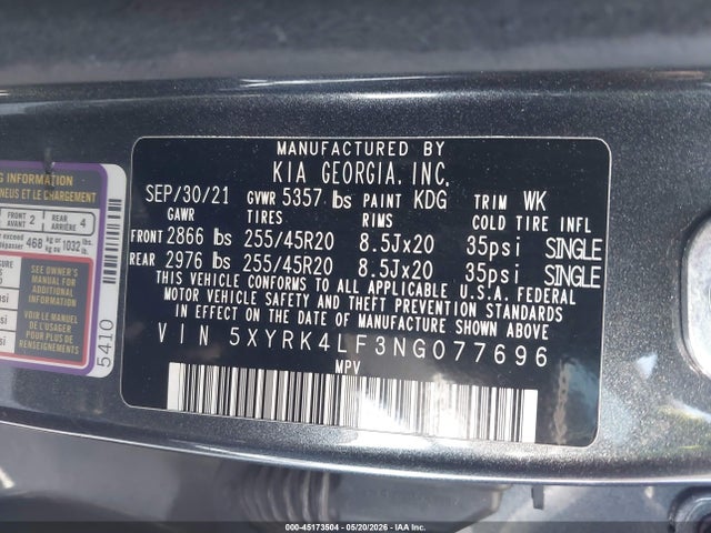 5XYRK4LF3NG077696 KIA Sorento Sx/sxp