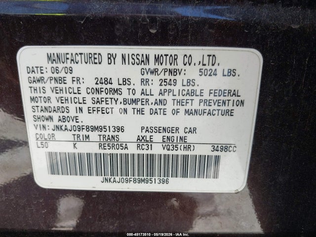 2009 Infiniti Ex35 Journey მანქანა იყიდება აუქციონზე, vin: JNKAJ09F89M951396, აუქციონის ნომერი: 45173510