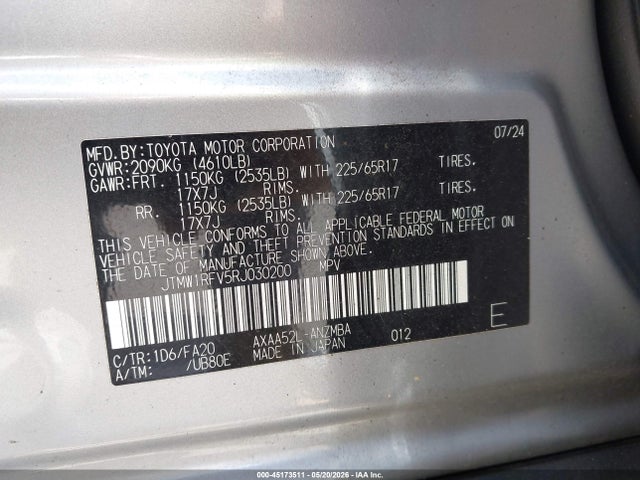 Aukcja sprzedaży 2024 Toyota Rav4 Xle, vin: JTMW1RFV5RJ030200, numer aukcji: 45173511