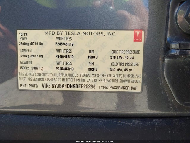 Продаж на аукціоні авто 2013 Tesla Model S, vin: 5YJSA1DN9DFP25296, номер лоту: 45173526
