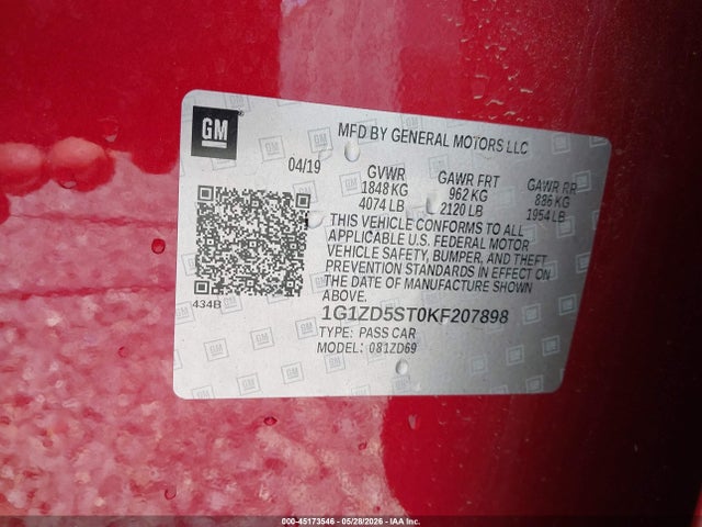 1G1ZD5ST0KF207898 Chevrolet MALIBU LT