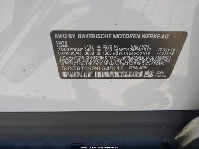 BMW X3 Sdrive30i 2019 5UXTR7C52KLR45115 Image 9