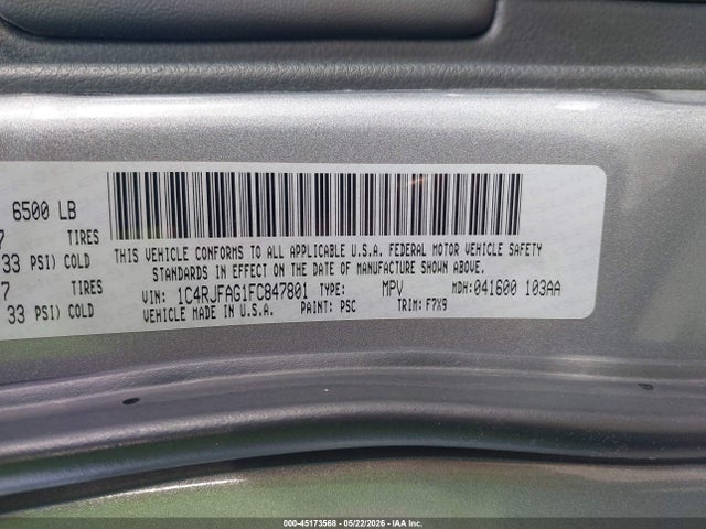 Aukcja sprzedaży 2015 Jeep Grand Cherokee Laredo, vin: 1C4RJFAG1FC847801, numer aukcji: 45173568