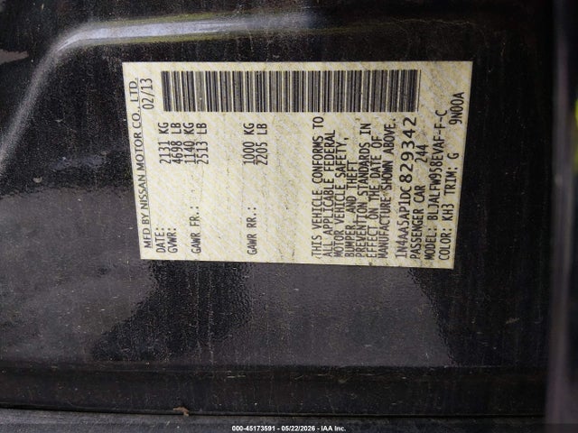45173591 :رقم المزاد ، 1N4AA5AP1DC829342 vin ، 2013 Nissan Maxima 3.5 Sv مزاد بيع