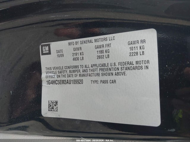 Продаж на аукціоні авто 2010 Buick Lucerne Cxl, vin: 1G4HC5EM3AU109920, номер лоту: 45173594