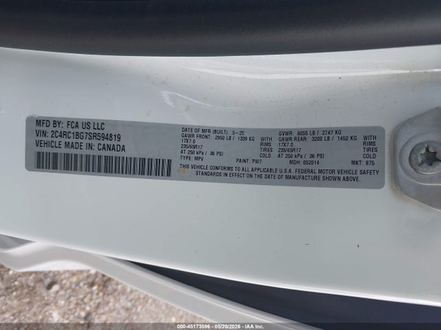 Продажа на аукционе авто 2025 Chrysler Pacifica Select, vin: 2C4RC1BG7SR594819, номер лота: 45173596