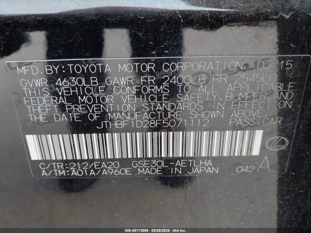 Lexus IS 250 2015 JTHBF1D28F5071112 Image 9