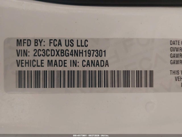 45173601 :رقم المزاد ، 2C3CDXBG4NH197301 vin ، 2022 Dodge Charger Sxt Rwd مزاد بيع