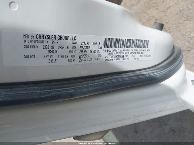 2012 Chrysler Town & Country Touring მანქანა იყიდება აუქციონზე, vin: 2C4RC1BG9CR286908, აუქციონის ნომერი: 45173600