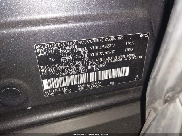 Продаж на аукціоні авто 2022 Toyota Rav4 Hybrid Le, vin: 2T3MWRFV8NW131252, номер лоту: 45173627