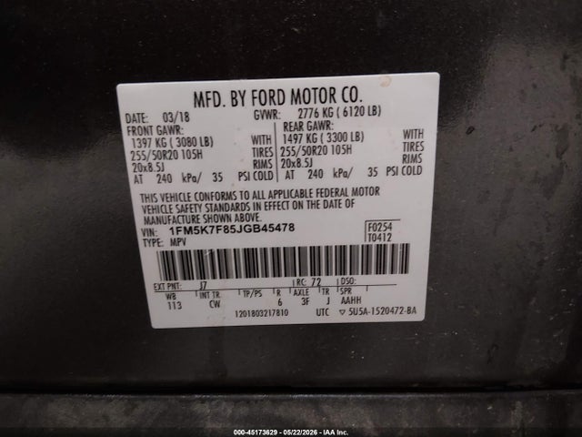 Продажа на аукционе авто 2018 Ford Explorer Limited, vin: 1FM5K7F85JGB45478, номер лота: 45173629