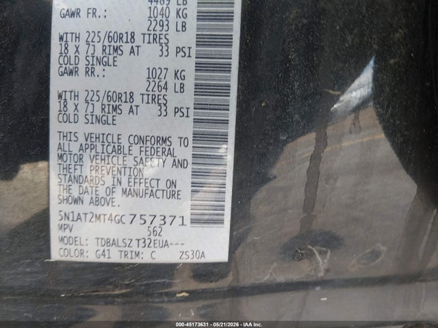 Продаж на аукціоні авто 2016 Nissan Rogue Sl, vin: 5N1AT2MT4GC757371, номер лоту: 45173631