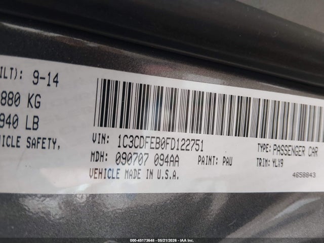 Aukcja sprzedaży 2015 Dodge Dart Gt, vin: 1C3CDFEB0FD122751, numer aukcji: 45173648
