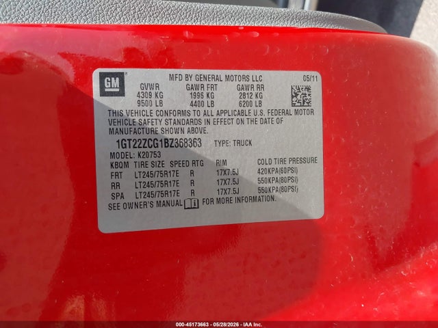Продаж на аукціоні авто 2011 Gmc Sierra 2500hd Work Truck, vin: 1GT22ZCG1BZ368363, номер лоту: 45173663