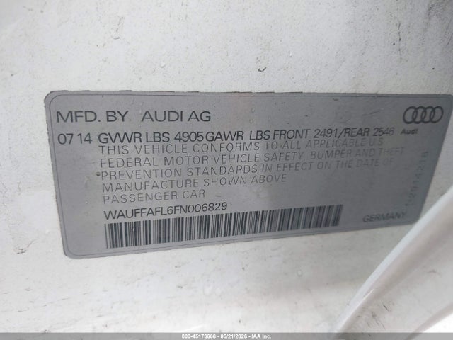 45173668 :رقم المزاد ، WAUFFAFL6FN006829 vin ، 2015 Audi A4 2.0t Premium مزاد بيع