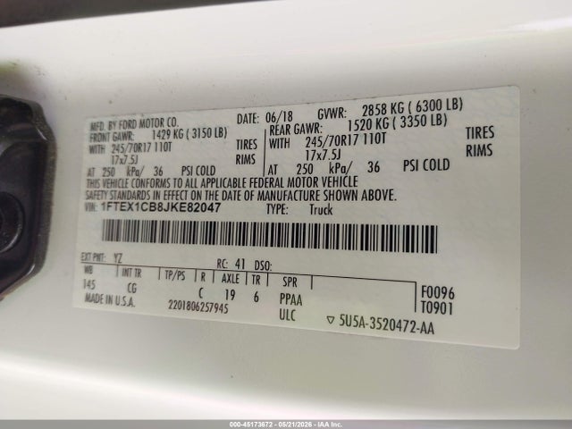 1FTEX1CB8JKE82047 Ford F-150 Xl